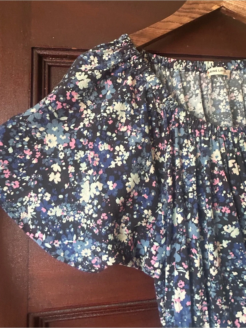 Marine Layer Charlotte Midi Dress Flutter Sleeve Medium Peek-a-boo back Floral - Picture 9 of 12